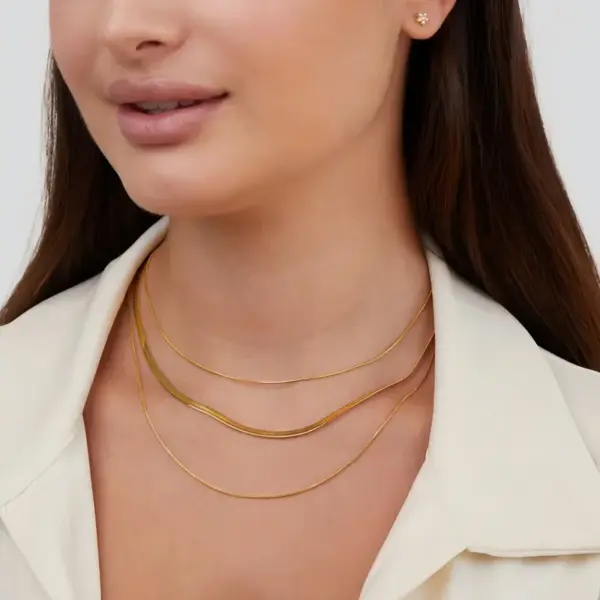 PVD Coated Real Gold Plated 18K Gold Solid Color 304 Stainless Steel Simple Style Waterproof Non Tarnish 304 Stainless Steel Three Layer Necklace
