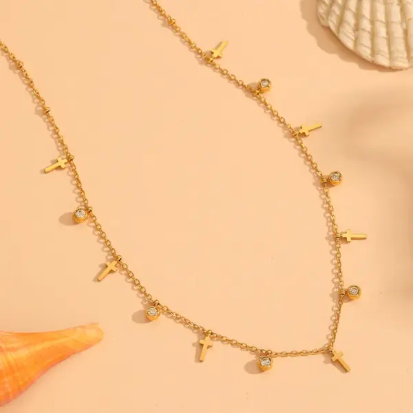Wholesale 304 Stainless Steel Round Water Droplets Eye PVD Coated Rhinestones Shell 18K Real Gold Plated Cute Sweet Waterproof Non Tarnish Inlay Gold Bracelets Necklace