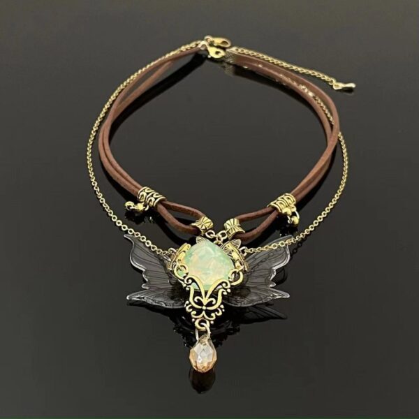 oly-bb4eec8396382b4369cdc9545e5a2afa Wholesale Maillard Butterfly Tassel Leather Two-piece Lockbone Chain Women's Trendy Cool Fashion Niche Light Luxury Design Sense Necklace Trendy