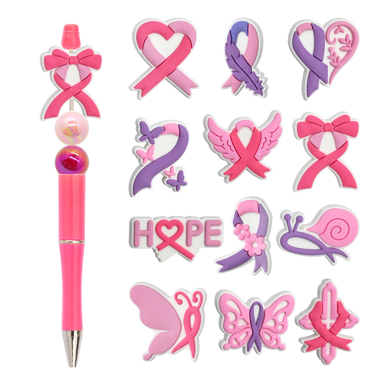 Wholesale Pink Ribbon Ballint Pen Beads with a Theme of Caring for Women