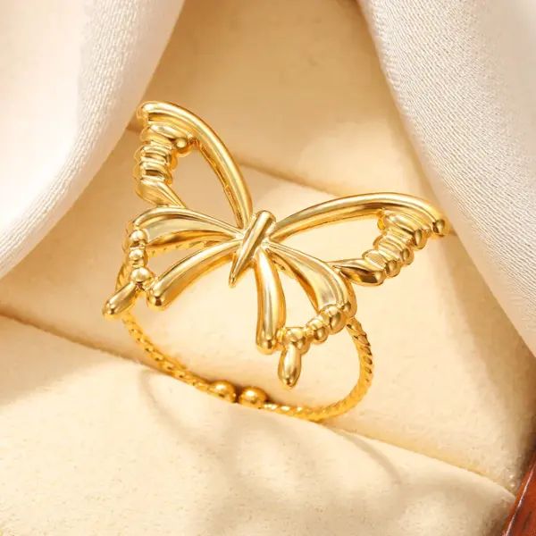PVD Coated Real Gold Plated Butterfly 304 Stainless Steel Sweet Simple Style Waterproof Non Tarnish Rings