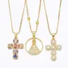 Wholesale Fashion Copper Inlaid Colored Zircon Cross Pendant Necklace Jewelry