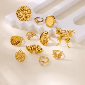 Wholesale 304 Stainless Steel Copper Star Heart Shape Butterfly Electroplating PVD Coated Zircon 18K Gold Plated White Gold Plated Elegant Classical Novelty Plating Open Rings Rings