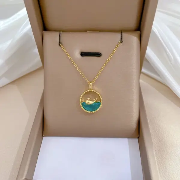 Wholesale Titanium Steel Copper Marine Style Beach Modern Style Inlay Ocean Whale Artificial Gemstones Pendant Necklace