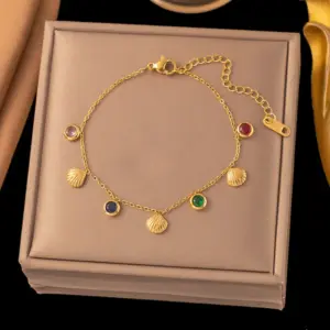 45【E2104】Colorful Stone Shell Bracelet / Gold