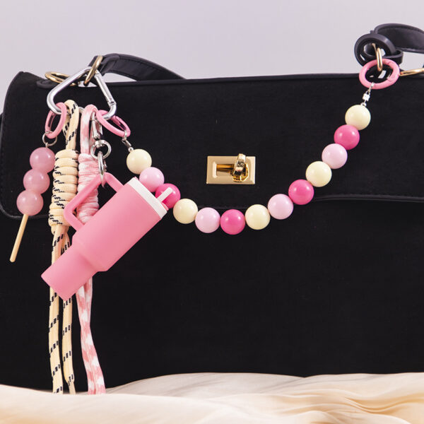oly-bb67774ef8d5b442addab74a80e63b28 Wholesale Acrylic beaded bag charm, ice cream cup, lipstick keychain, lollipop charm