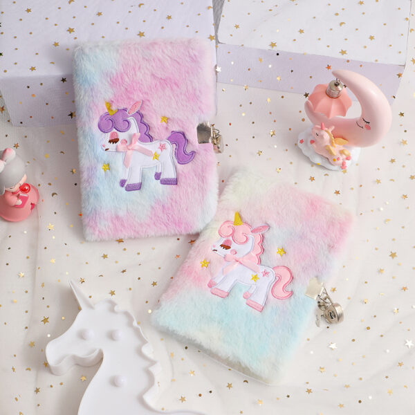 Wholesale Cartoon Unicorn Plush Notebook with Lock Cartoon Diary