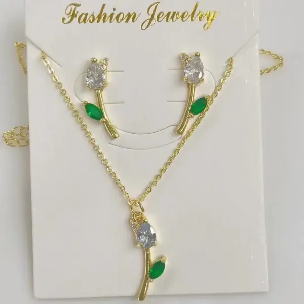 oly-bb7420b8a15fa1a265c7764bee05f47f Wholesale Jewelry Casual Modern Style Sweet Tulips Copper Zircon 18K Gold Plated lishing Inlay Jewelry Set Cable Chain