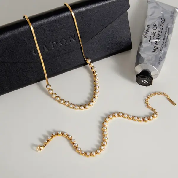 Wholesale Women - Classic Style / 18K Gold 304 Stainless Steel + High Gloss Pearl / High Gloss Pearl Bracelet Combination Plated With 18K Real Gold Vacuum Electroplating (In Furnace) Zircon Geometric Handmade Chain Waterproof Non-Fading