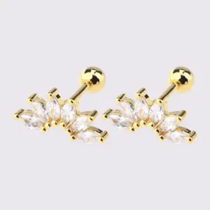 One Golden Six-Leaf Crown Stud Earrings