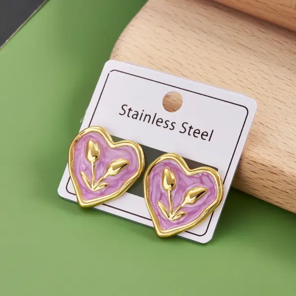Wholesale Ins Style Heart Shaped Stainless Steel 304 Earrings Women's Casual Weekend Daily Use Vacuum Plated Gold Finish Drop Ear Studs
