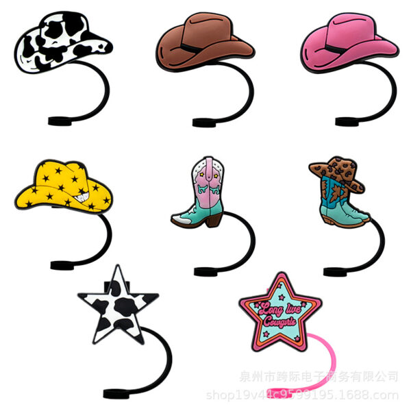 Wholesale New leisure Denim diy decorations accessories suction pipe sleeve silicone dust plug cute straw dust-proof straw cap