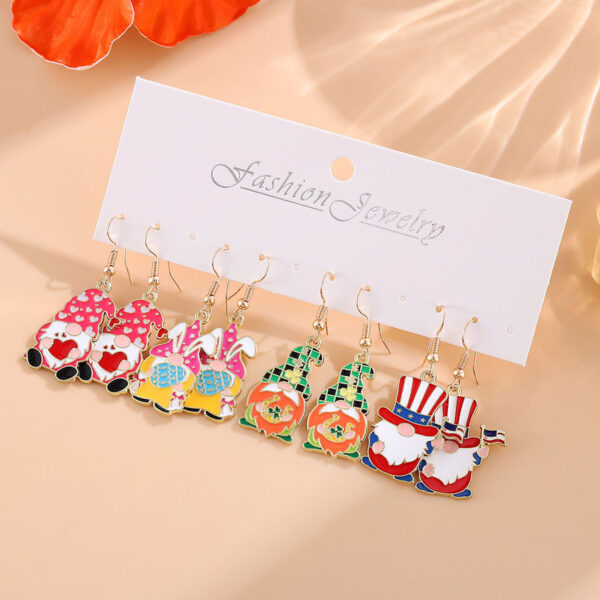 Wholesale New cross-border holiday dwarf earring set: dwarf witch hat, pumpkin, Christmas lights, snowflake, and Easter egg earrings.