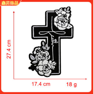 Heated melt glue*black and white*cross*flowers*height 27.4*17.4cm