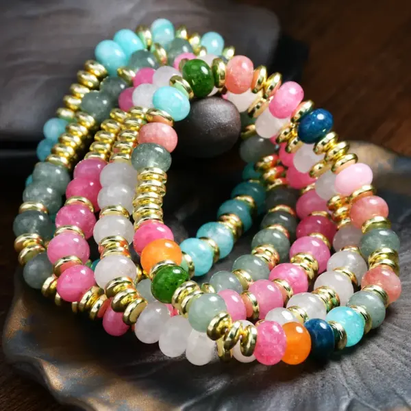 Retro Classic Style Round Natural Stone Beaded Chain Bracelets In Bulk