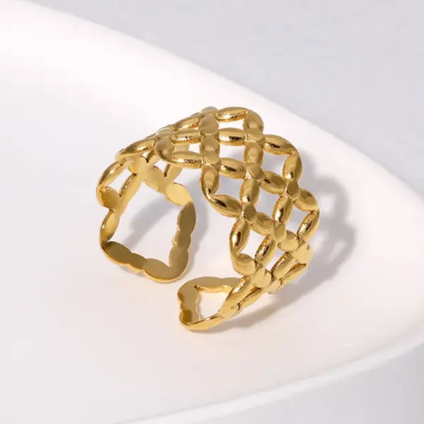 Wholesale PVD Coated Real Gold Plated Geometric Stainless Steel Retro Waterproof Non Tarnish Open Ring