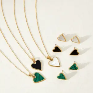 Wholesale PVD Coated Real Gold Plated 16K Gold White Gold Plated Gold Plating Heart Shape 304 Stainless Steel Fashion Waterproof Non Tarnish Earrings Necklace