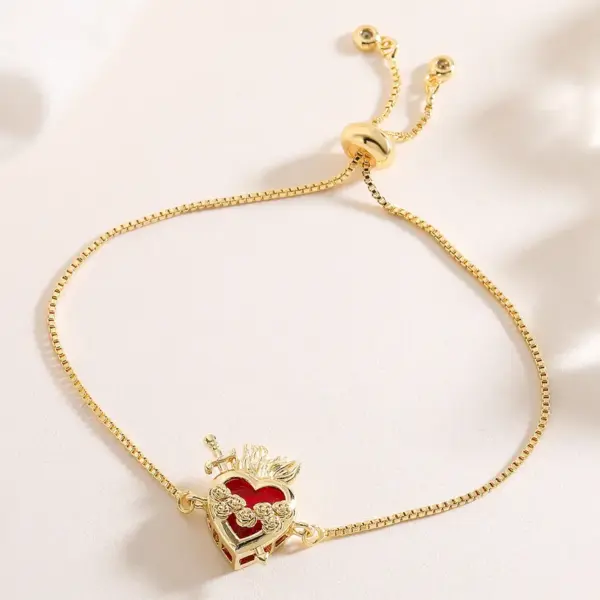 Wholesale Jewelry Vintage Style Classic Style Heart Shape Copper Zircon 18K Gold Plated Bracelets Box Chain