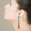 Wholesale Leopard Print Long Tassel Leopard Print Leather Earrings Blue Turquoise Earrings