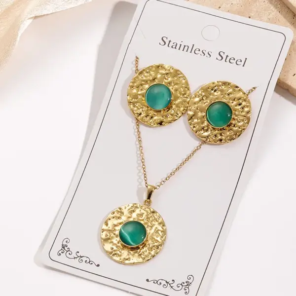 Water-Plated Pearl Cat's Eye Fan Love Heart Round Necklace Earring Set 304 Stainless Steel Jewelry Set For Women Casual Holiday Modern Style