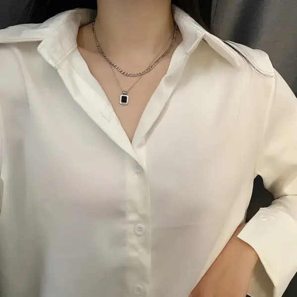 Wholesale Vacuum Plating Real Gold Plated 18K Gold Gold Plating Silver Plated Geometric 304 Stainless Steel Fashion Waterproof Non Tarnish Titanium Steel Layered Necklaces