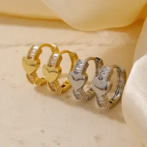 Wholesale 1 Pair Shiny Heart Shape Plating Copper Zircon K Gold Plated Rhodium Plated Earrings
