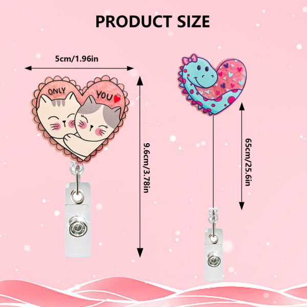 Wholesale New Acrylic Glitter Valentine's Day Love Dinosaur Retractable Rotating Badge Reel Medical Lover Easy Pull Buckle