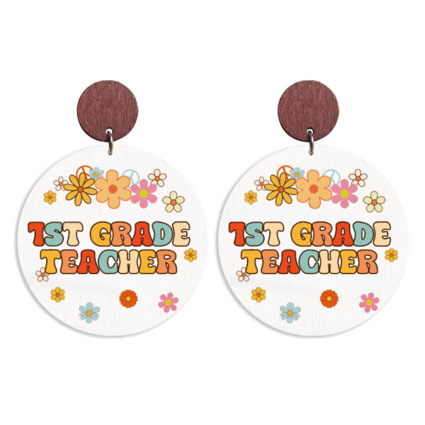 Wholesale Cross-border Amazon Teacher Gift Wooden Printed School Season Grade Text Retro Bohemian Autumn Earrings
