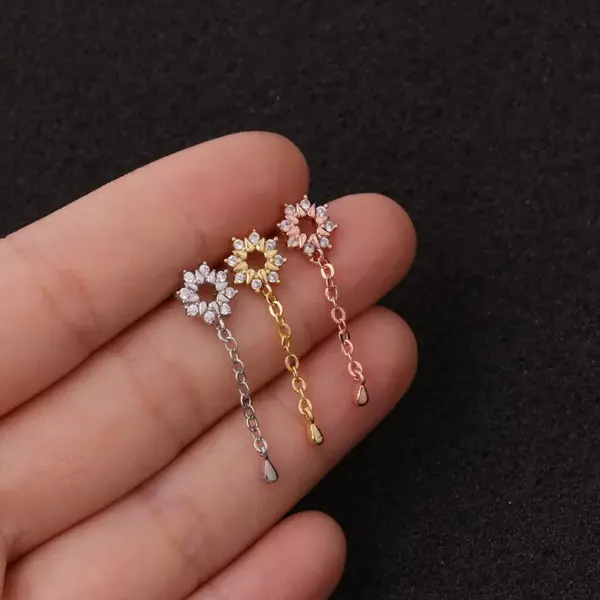 316L Stainless Steel Copper Zircon Ear Cartilage Rings & Studs Flower Waterproof Non Tarnish Surgical Steel Women'S