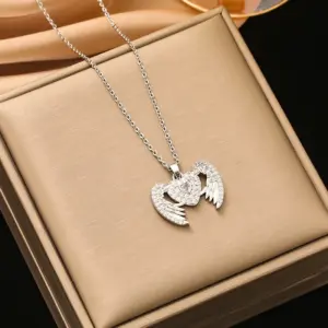 208 Heart Wings Necklace-Silver