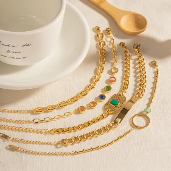 Wholesale INS Style Hip-Hop Oval Shell Stainless Steel Artificial Gemstones Bracelets In Bulk