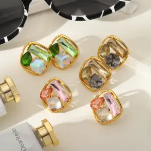 Wholesale 1 Pair Elegant Cute Simple Style Geometric Square Water Droplets Plating Inlay 304 Stainless Steel Zircon 18K Gold Plated Ear Studs