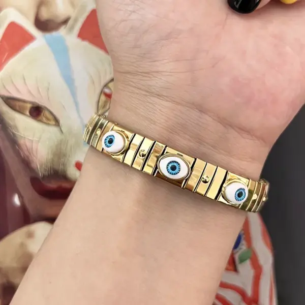 Wholesale Simple Style Commute Eye 304 Stainless Steel 18K Gold Plated Bangle In Bulk