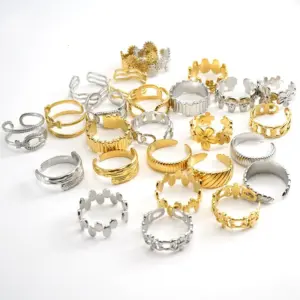 Wholesale Jewelry Retro Solid Color 304 Stainless Steel Titanium Steel 18K Gold Plated Plating Hollow Out Stainless Steel Rings