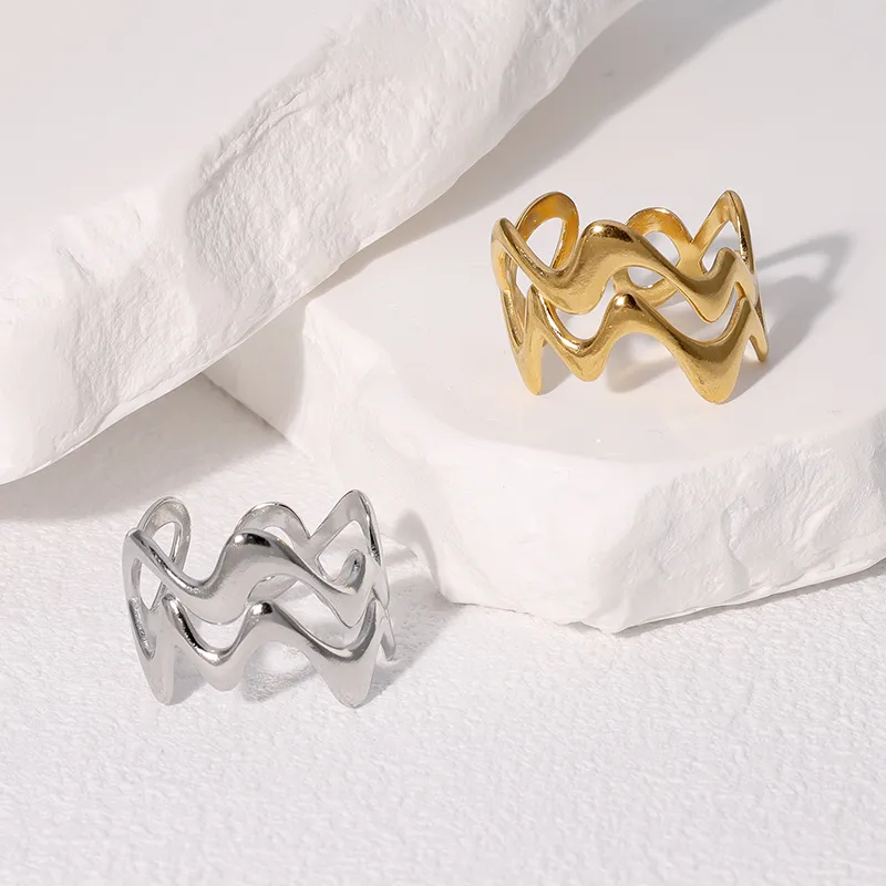 PVD Coated Real Gold Plated 18K Gold Geometric Lines 304 Stainless Steel Modern Style Simple Style IG Style Waterproof Non Tarnish Open Rings