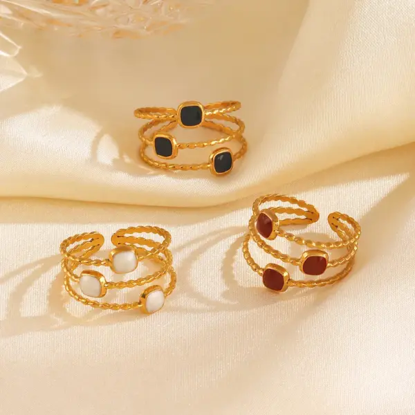 Wholesale Ion Plating (IP) 18K Gold Plated Square Lines 304 Stainless Steel Simple Style Waterproof Non Tarnish Open Rings