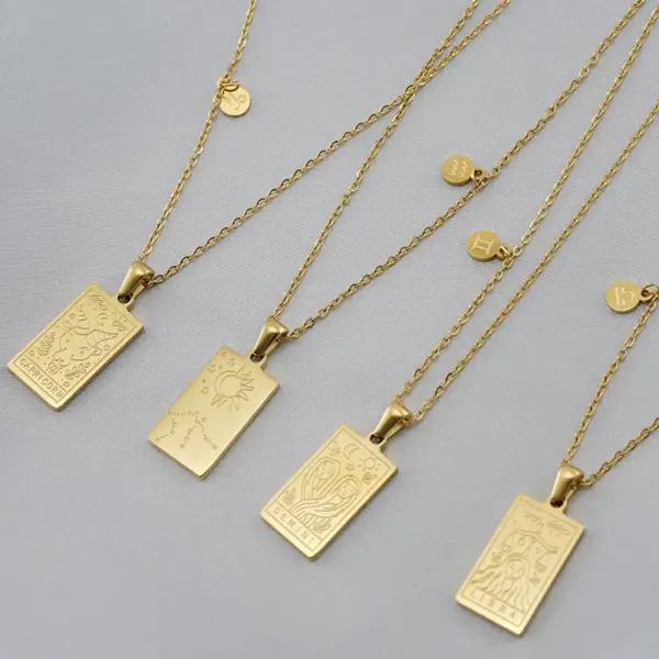 Wholesale Jewelry Fashion Square Constellation 304 Stainless Steel 18K Gold Plated Plating Stainless Steel Necklaces