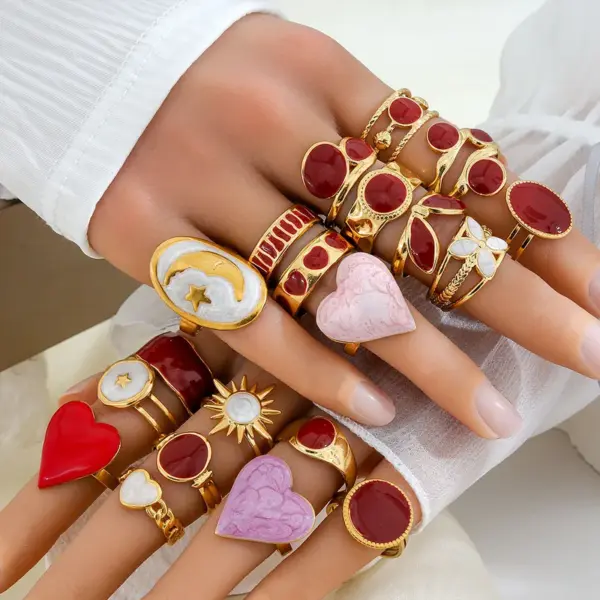 Vintage Red Oil Drop Ring For Women New Style Ins Famous Open Finger Ring Trendy Stainless Steel 304 Adjustable Size