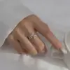 Copper Plating Inlay Leaves Rhinestones Open Rings