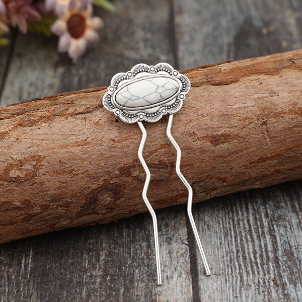 Wholesale European and American New Style Palace Style Inlaid Turquoise Long Hairpin Retro Alloy Head Jewelry