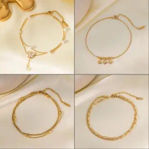 Wholesale 1 Piece Geometric Letter Butterfly Anklet 304 Stainless Steel Waterproof Non Tarnish Plastic PVD Coated Real Gold Plated 18K Women's Basic Simple Style Commute