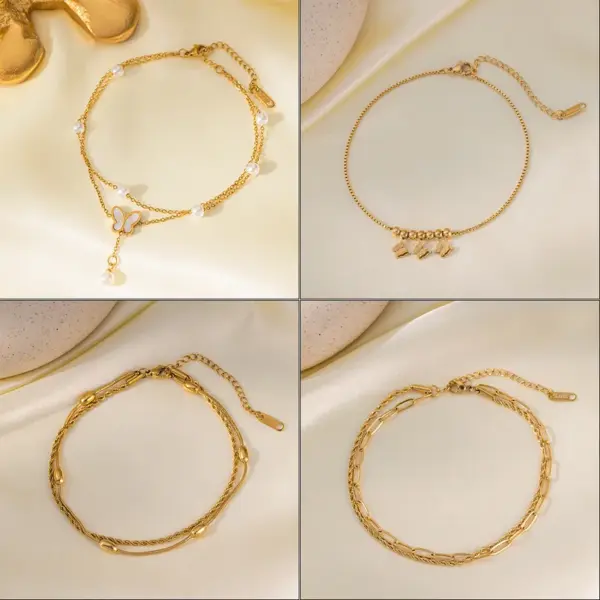 Wholesale 1 Piece Geometric Letter Butterfly Anklet 304 Stainless Steel Waterproof Non Tarnish Plastic PVD Coated Real Gold Plated 18K Women's Basic Simple Style Commute