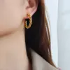 oly-bbdb6a43c8d5c277d1aaa25802419082 Wholesale PVD Coated Real Gold Plated 18K Gold Printing 304 Stainless Steel Fashion Waterproof Non Tarnish Earrings