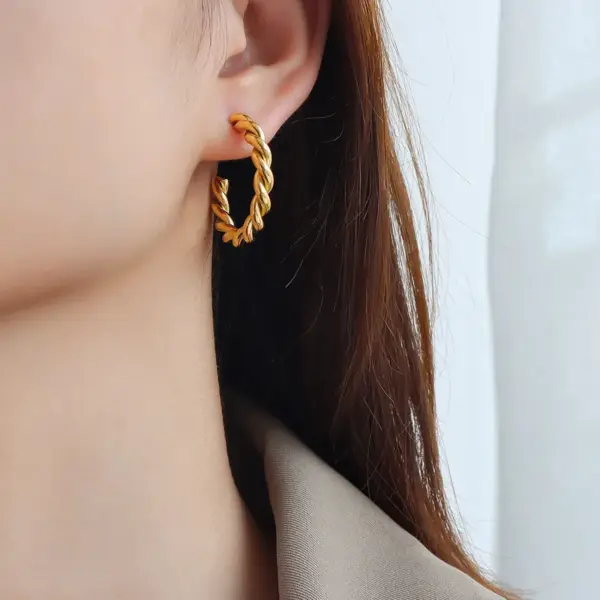 oly-bbdb6a43c8d5c277d1aaa25802419082 Wholesale PVD Coated Real Gold Plated 18K Gold Printing 304 Stainless Steel Fashion Waterproof Non Tarnish Earrings