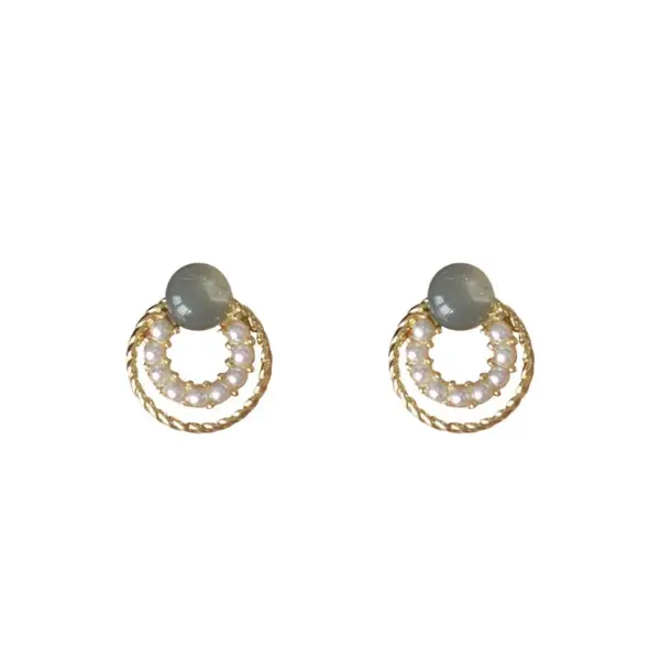 Wholesale Retro Flower Copper Plating Inlay Artificial Gemstones Pearl Ear Studs 1 Pair