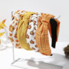 Wholesale Fabric Thanksgiving-themed headband with maple leaf, turkey, pumpkin, and mushroom prints - a stylish holiday hair accessory set (4 pieces).