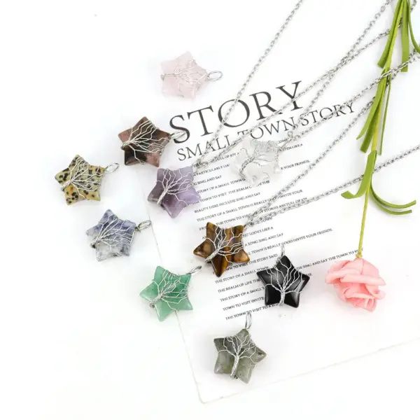 Wholesale Simple Style Star Natural Stone Ferroalloy Patchwork Pendant Necklace