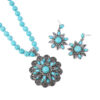 Wholesale Europe and the United States cross-border new retro three-layer flower earrings turquoise earrings Western wind exaggerated turquoise beads necklace