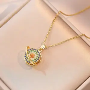 X0276 Colorful Rotating Planet Necklace