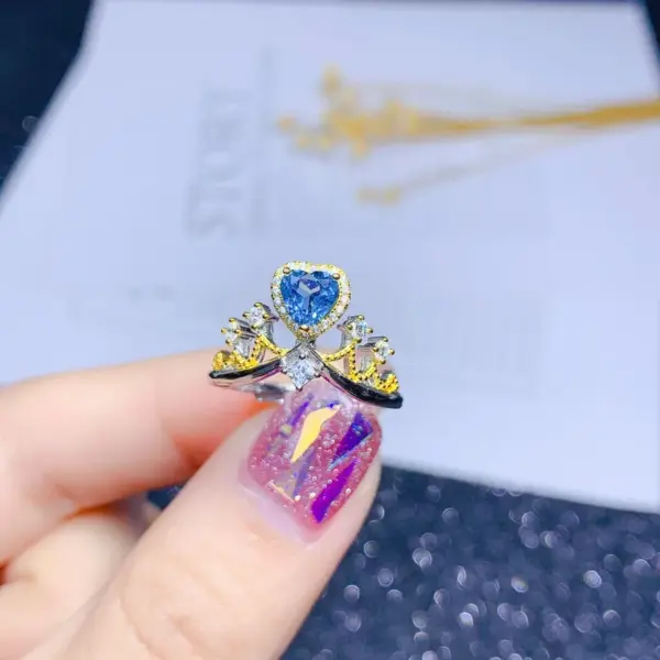 Wholesale New Angel Wing Necklace Heart-shaped Blue Topaz Color Ring Pendant Copper Set